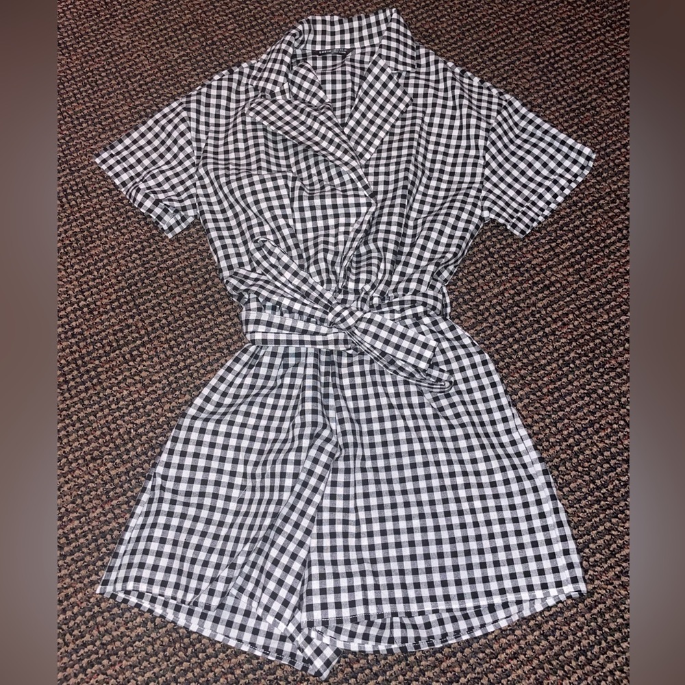 Black & white plaid romper